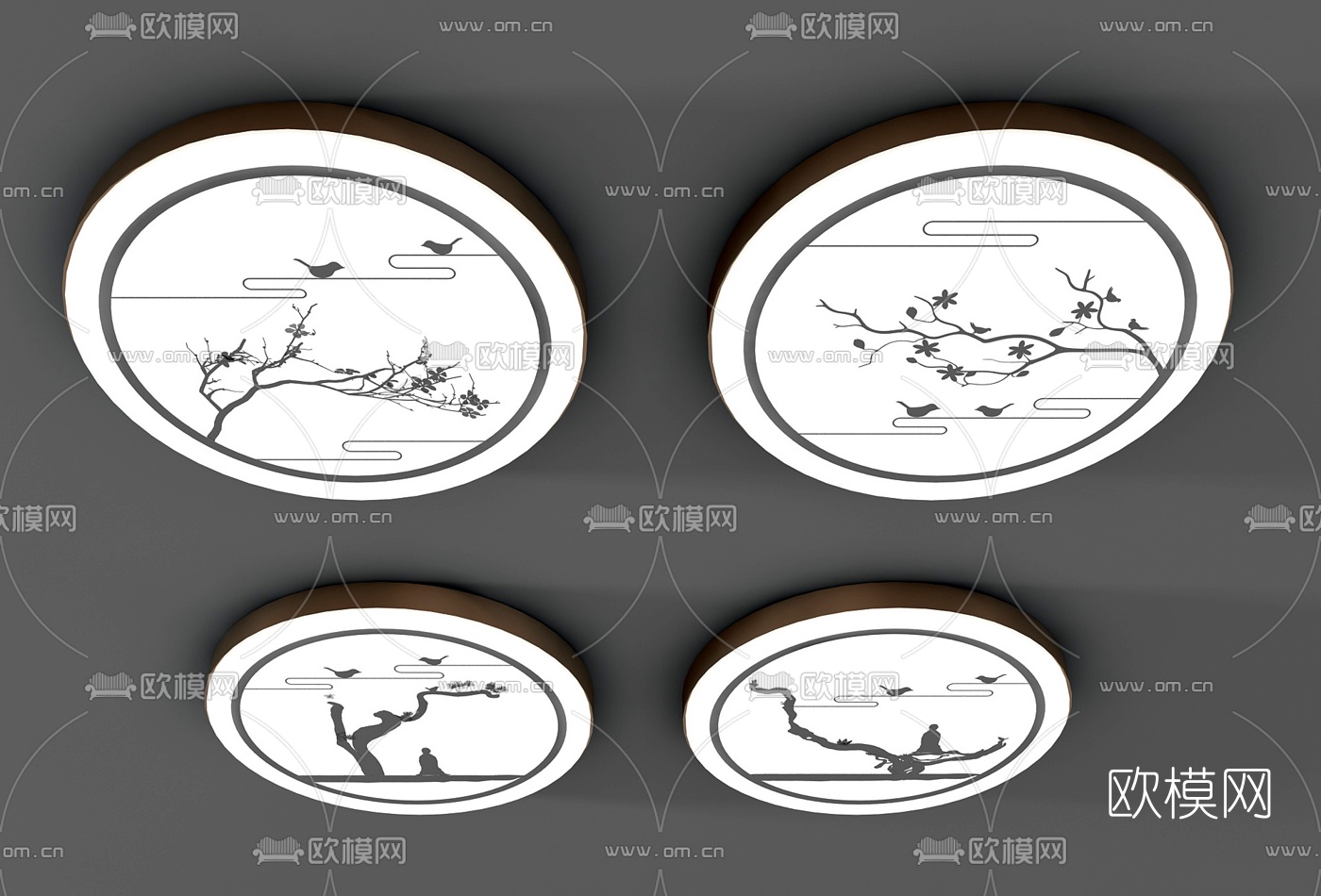 新中式简易吸顶灯3d模型