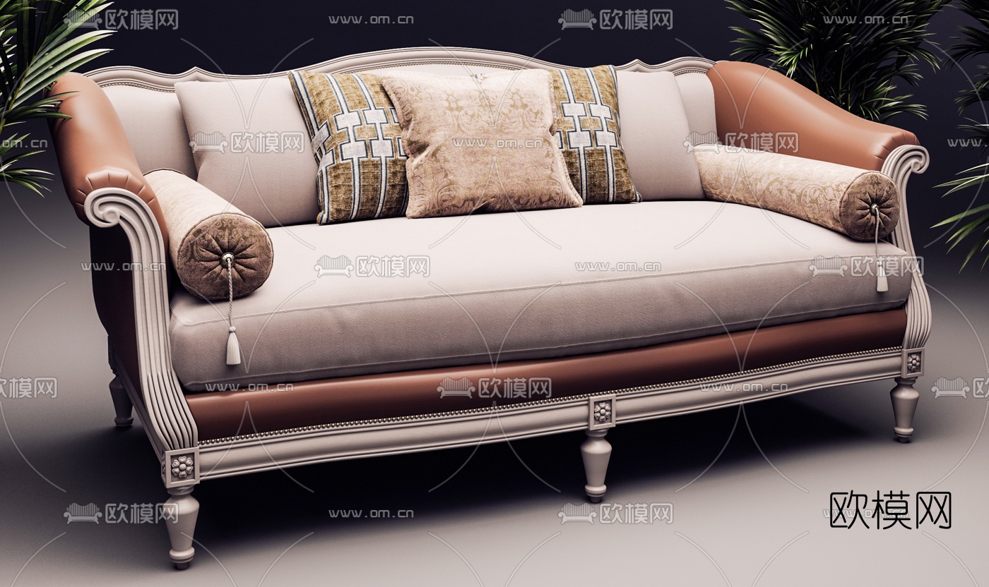 简欧布艺双人沙发3d模型