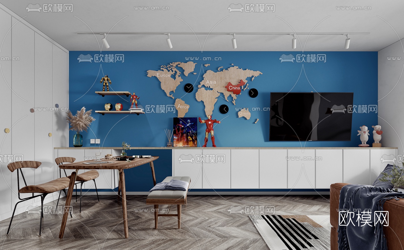 北欧公寓客厅餐厅3d模型下载（渲染图2）