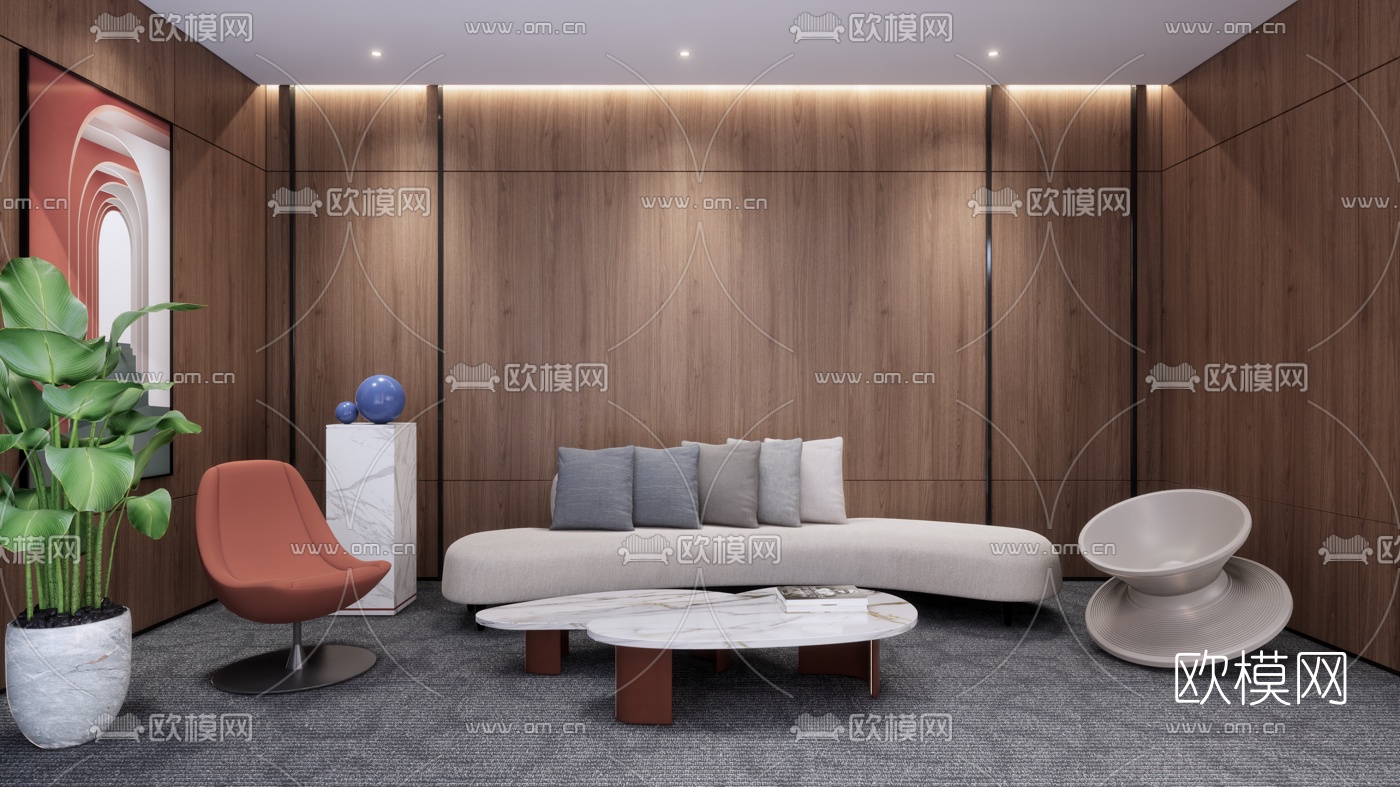 现代办公室休息区su模型下载（渲染图1）