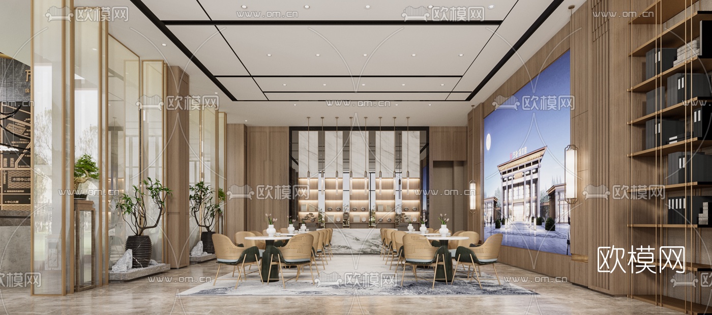 新中式售楼处沙盘区3d模型下载（渲染图4）