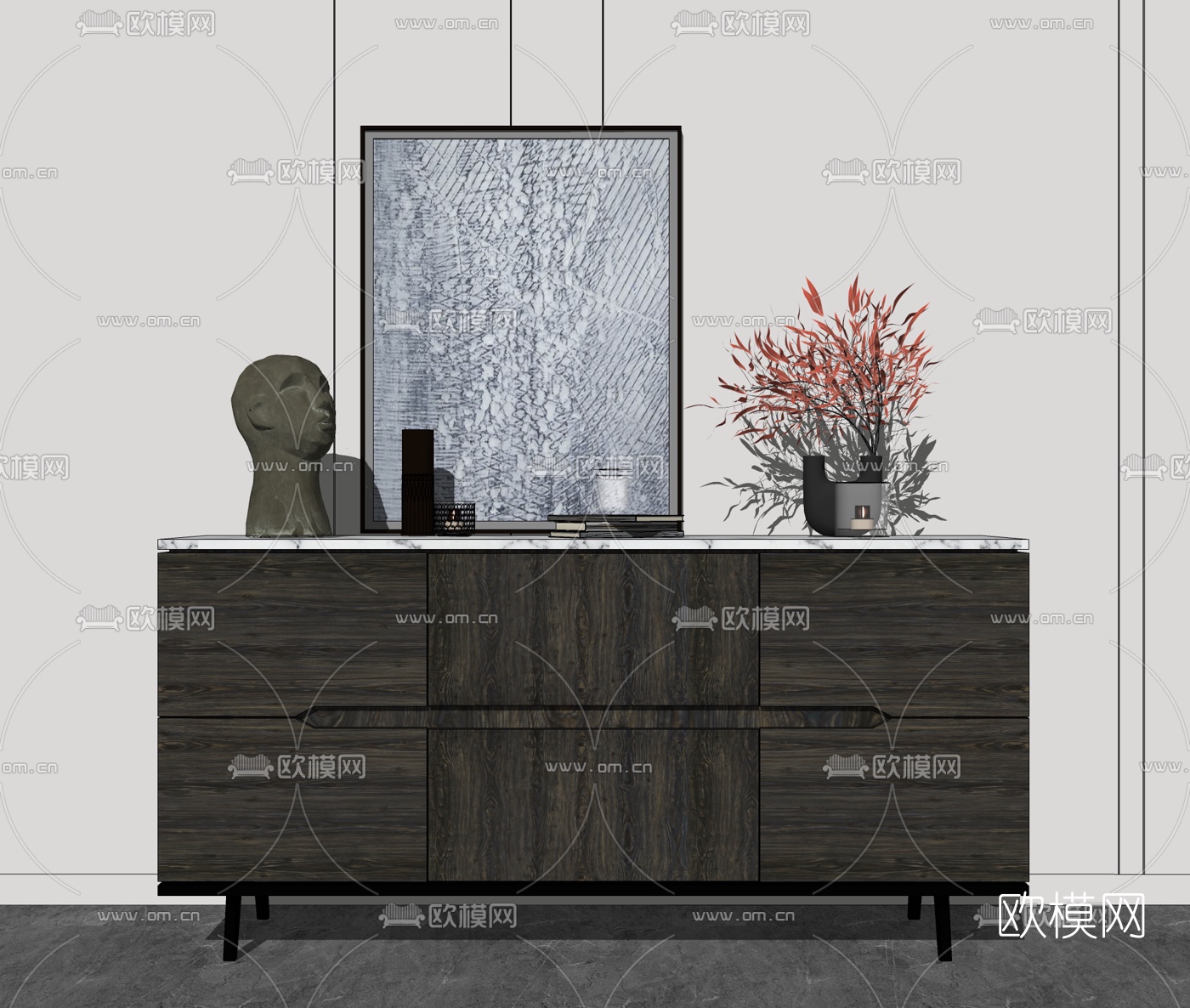 现代玄关柜摆件su模型下载