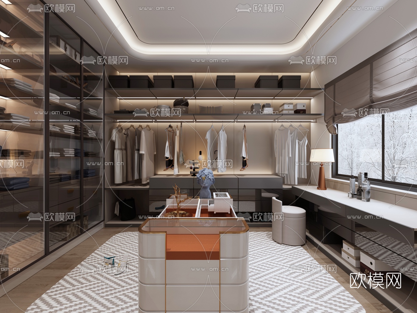 现代轻奢衣帽间3d模型下载