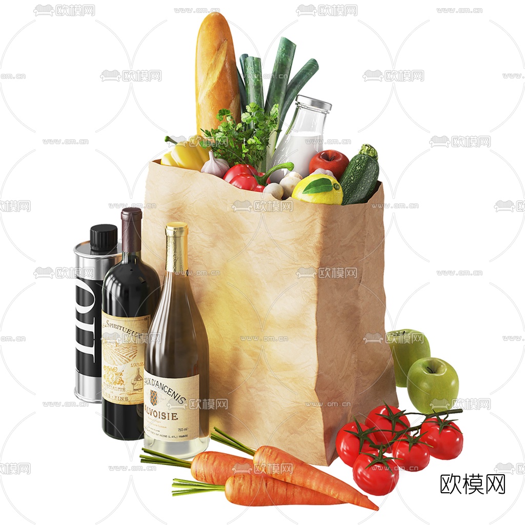 现代蔬菜水果食物酒水3d模型