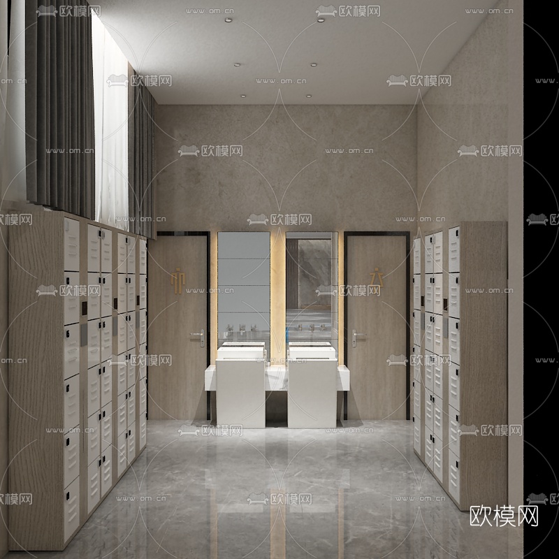 现代公共卫生间免费3d模型下载（渲染图2）