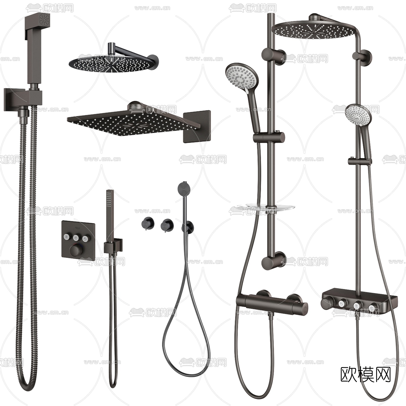 现代淋浴花洒喷头3d模型下载（渲染图1）