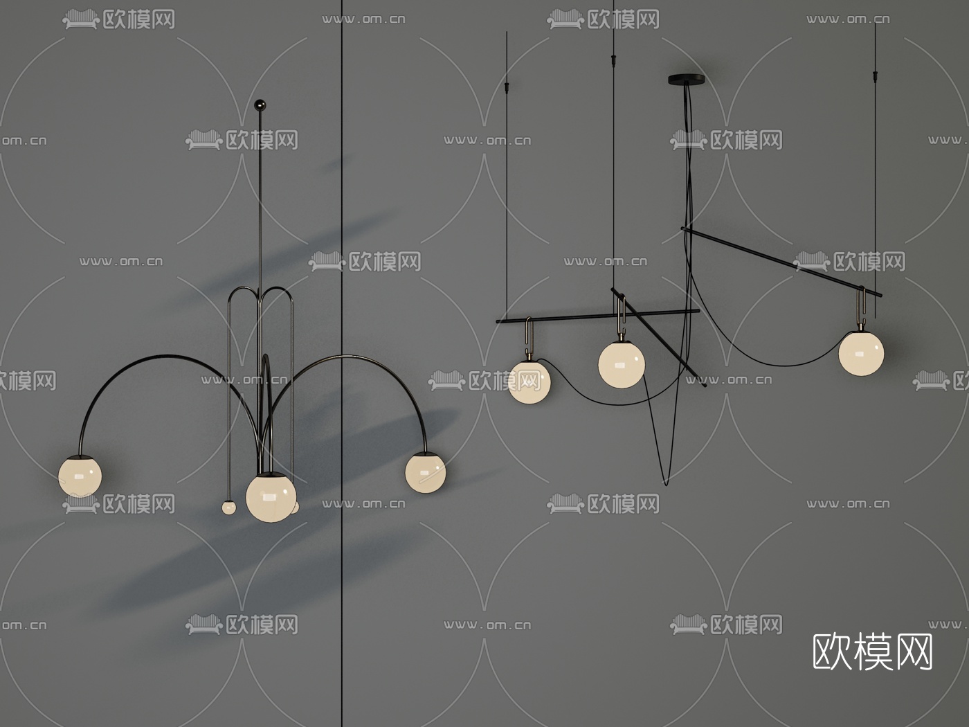 现代金属球形吊灯su模型下载