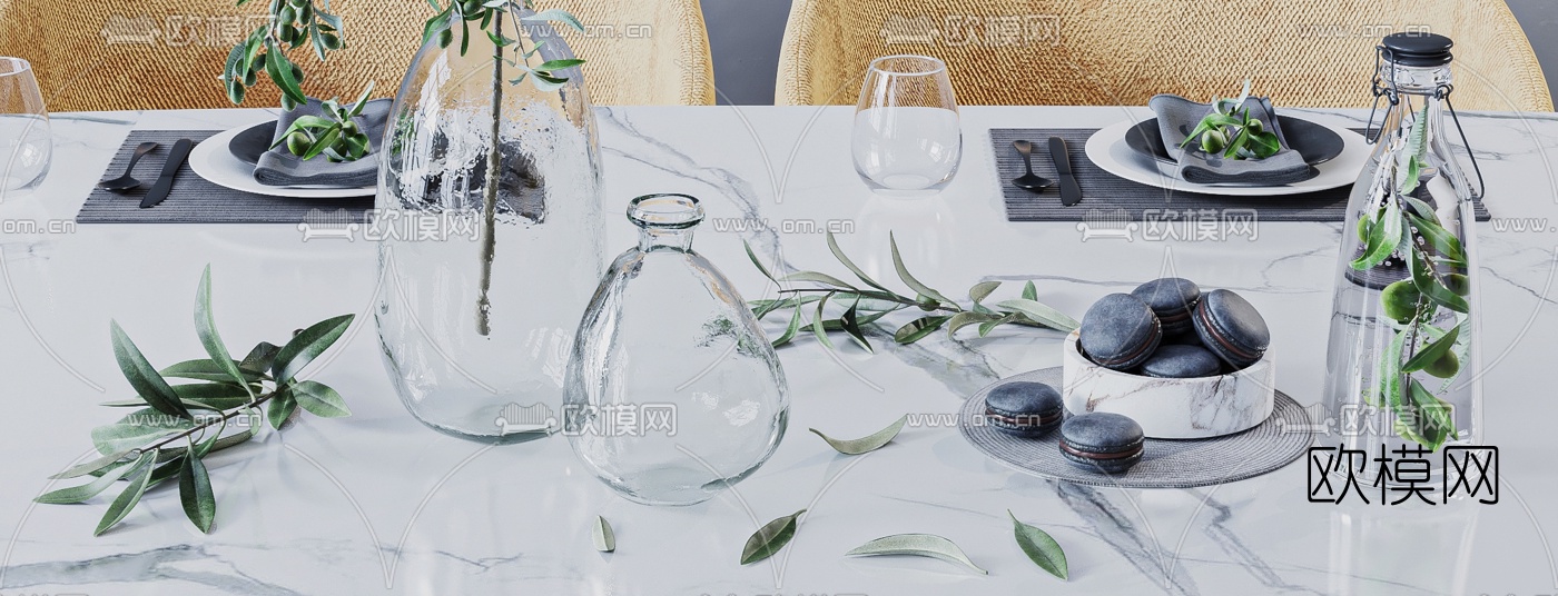 北欧花瓶马卡龙餐具3d模型下载（渲染图2）