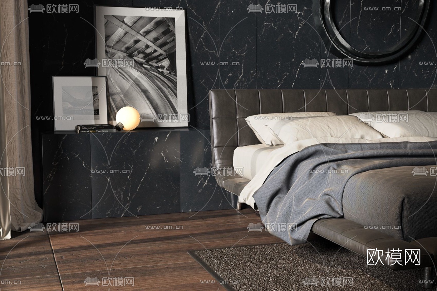现代皮革双人床3d模型