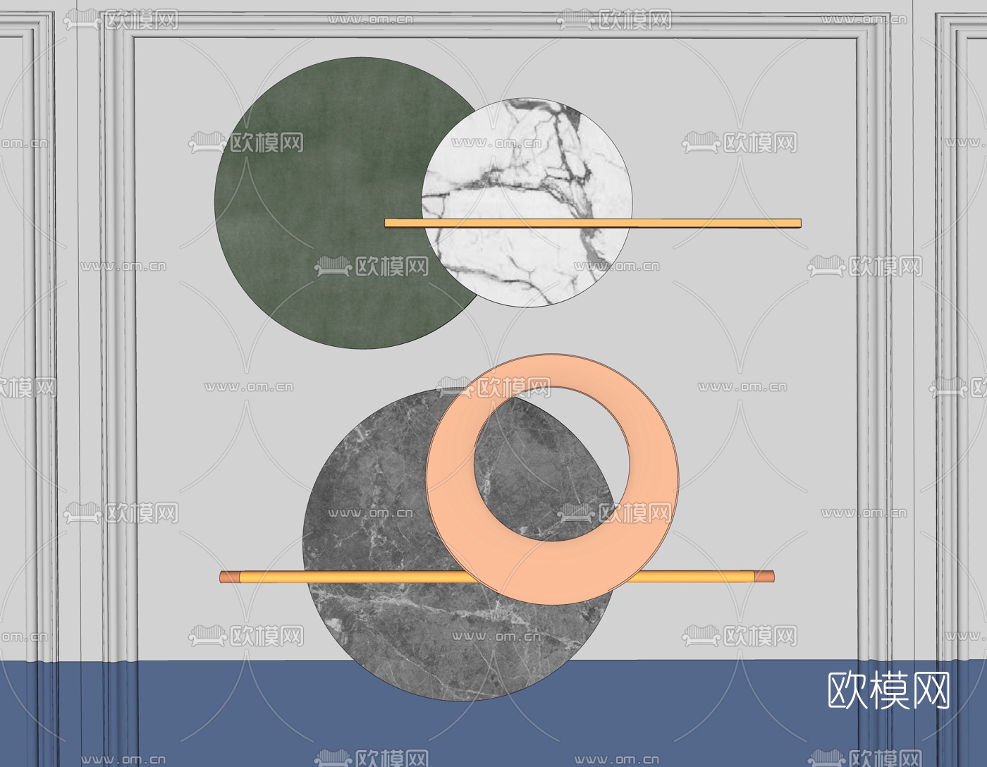 现代轻奢墙饰挂件su模型下载（渲染图2）