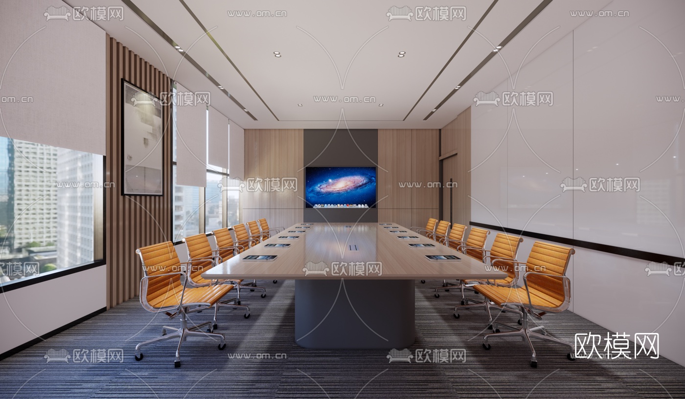 现代会议室su模型下载（渲染图1）