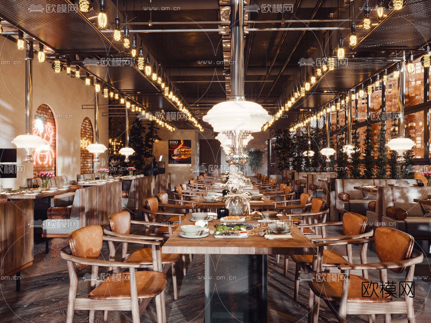 工业风轻奢烧烤店3d模型下载（渲染图1）