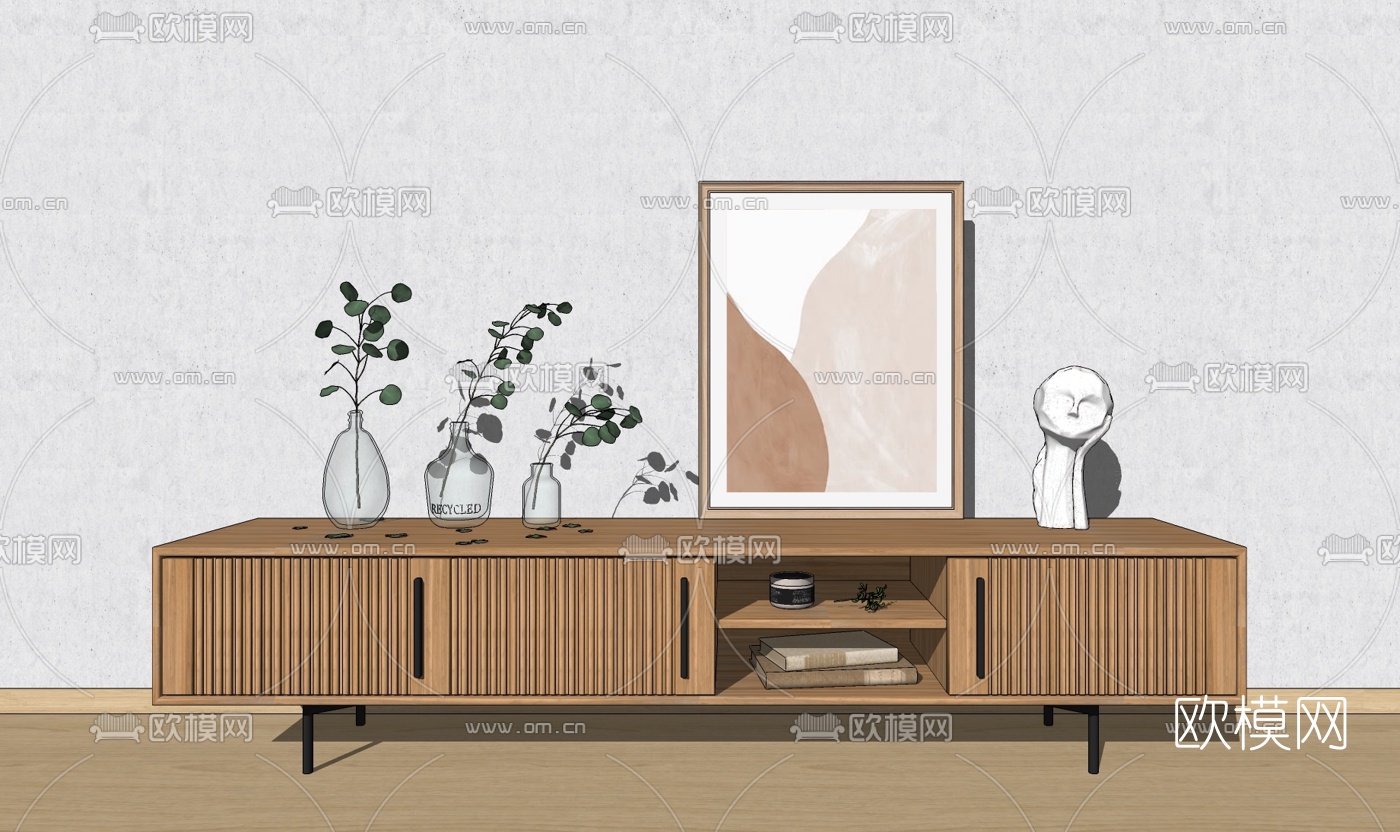 北欧实木电视柜su模型下载