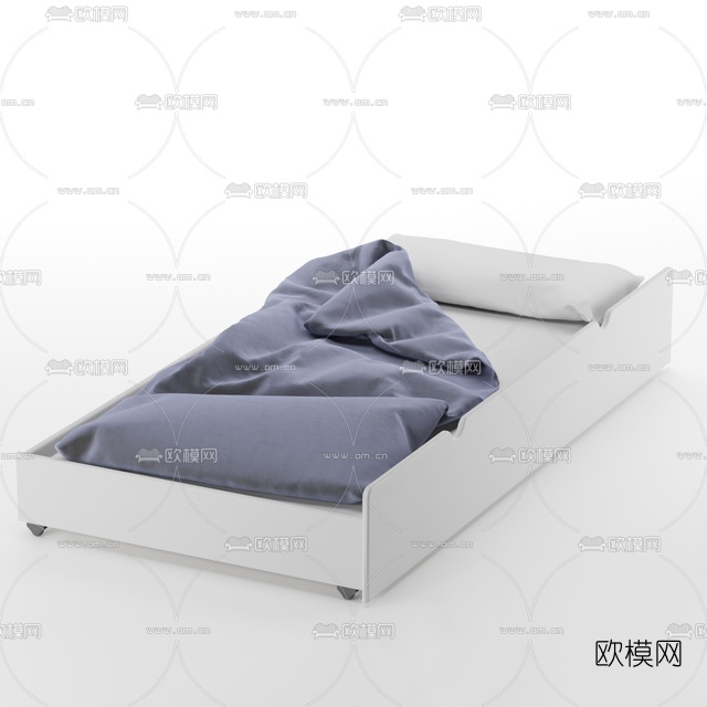 现代布艺单人床免费3d模型下载