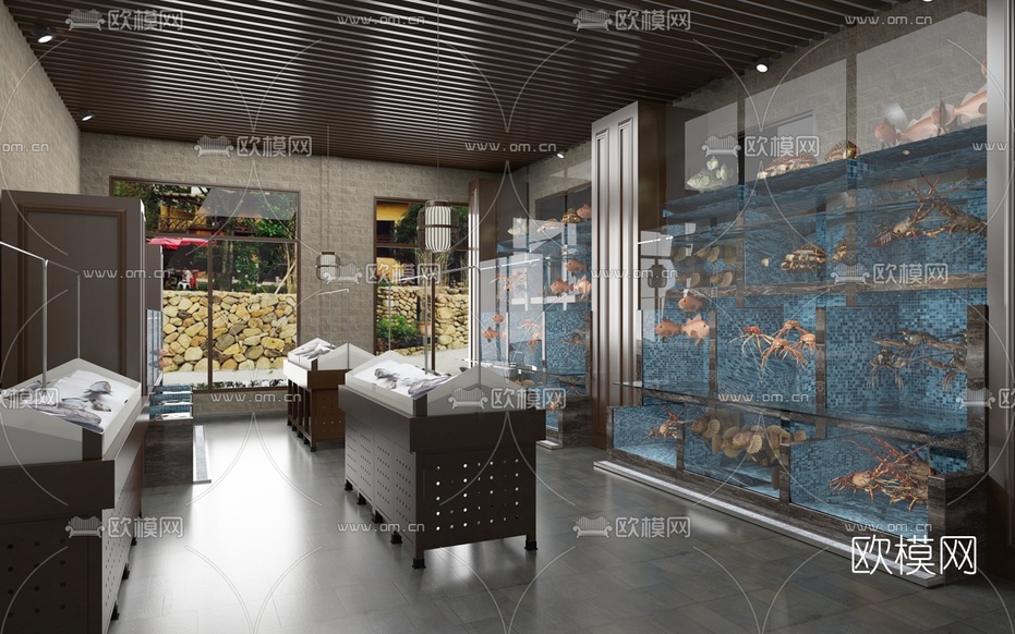 新中式海鲜餐厅选菜区免费3d模型下载