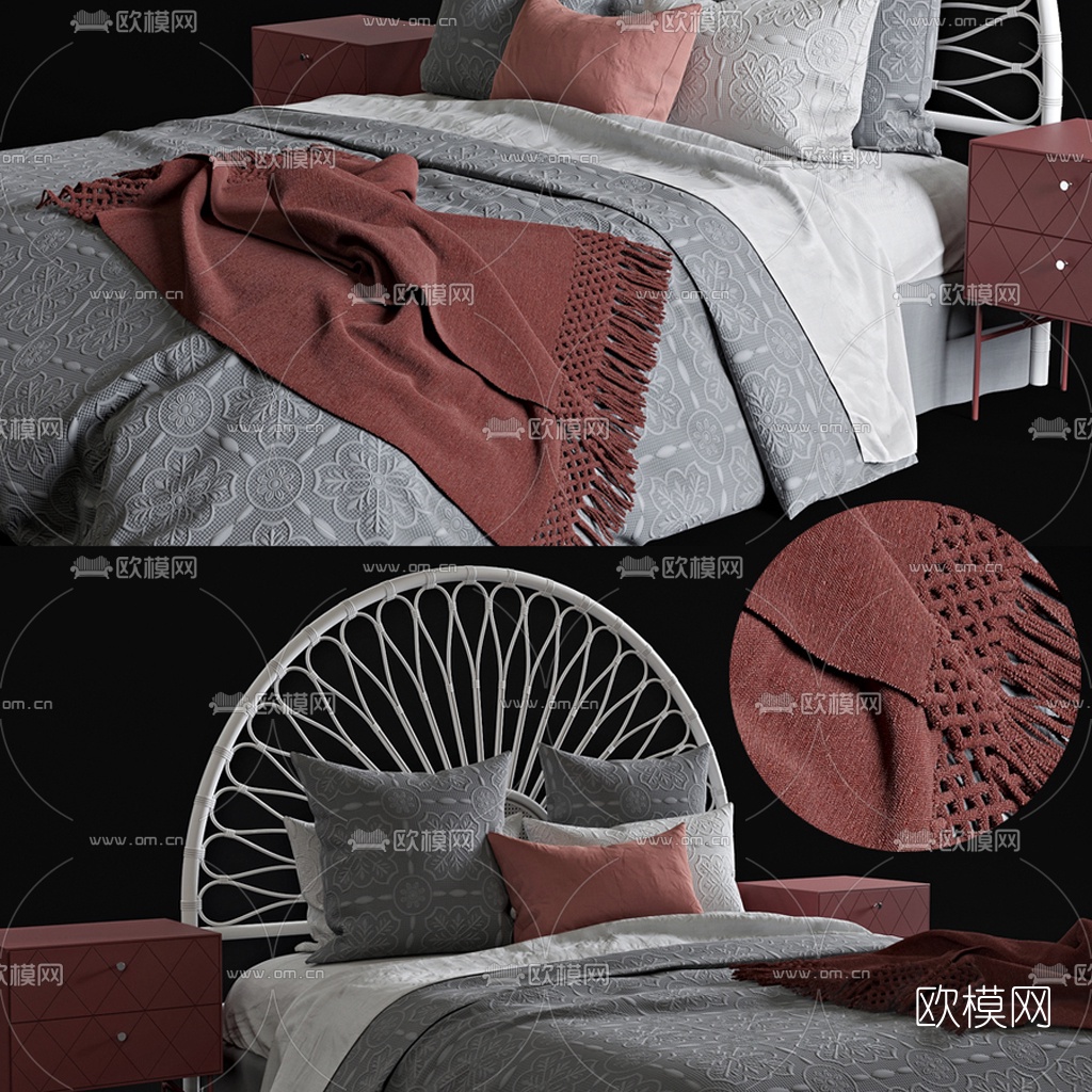 后现代布艺双人床3d模型下载（渲染图2）