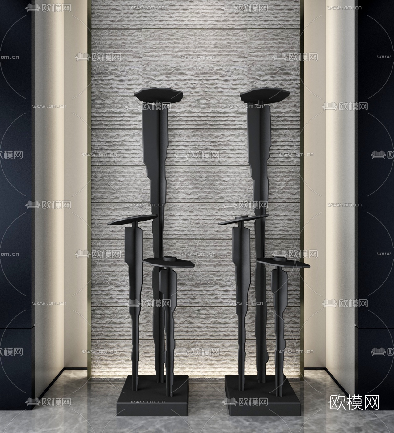 中式创意长条雕塑3d模型
