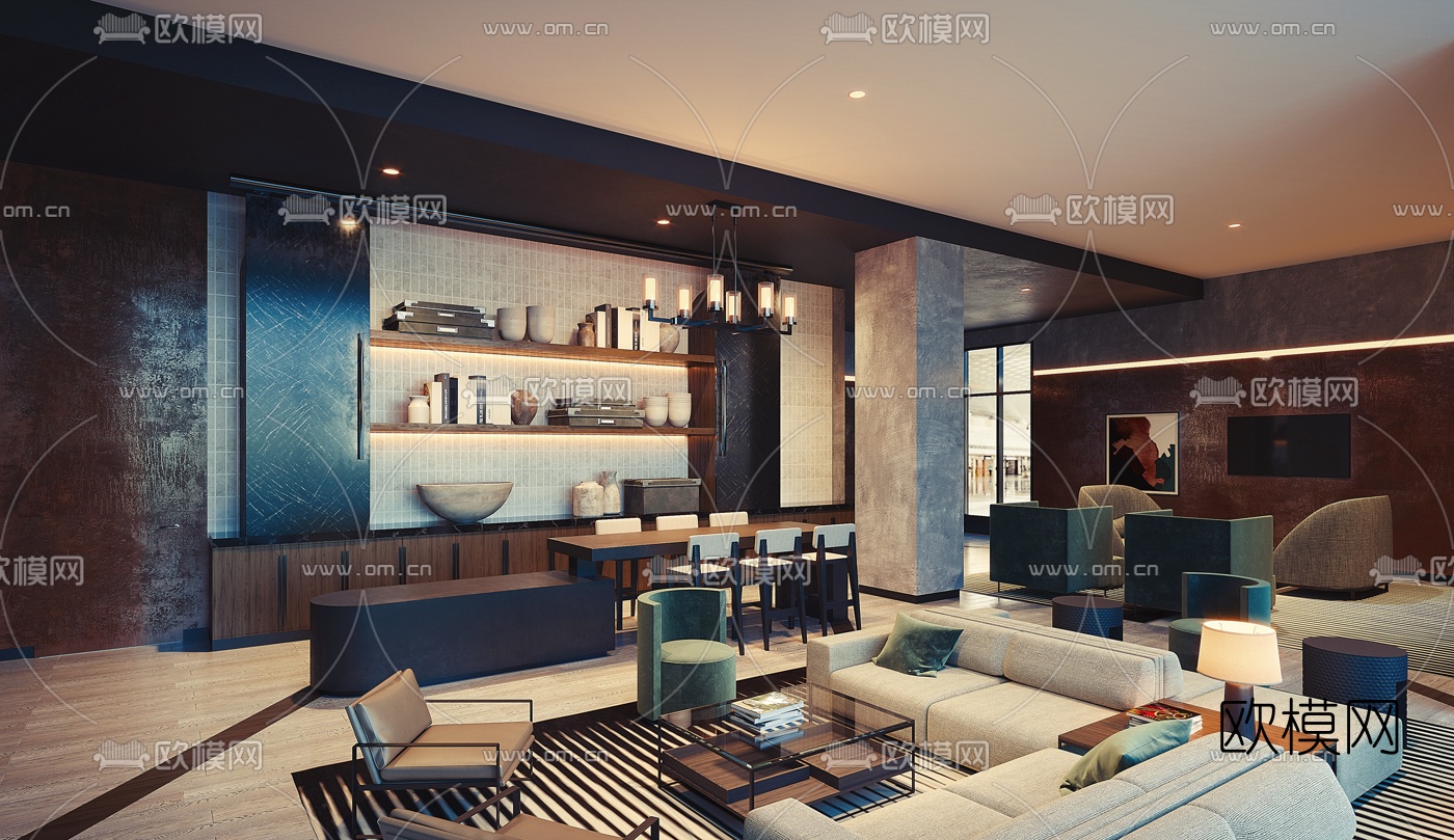 现代酒店大堂吧3d模型