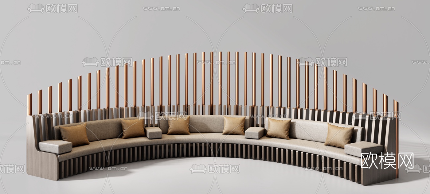 现代布艺弧形卡座沙发3d模型下载（渲染图2）