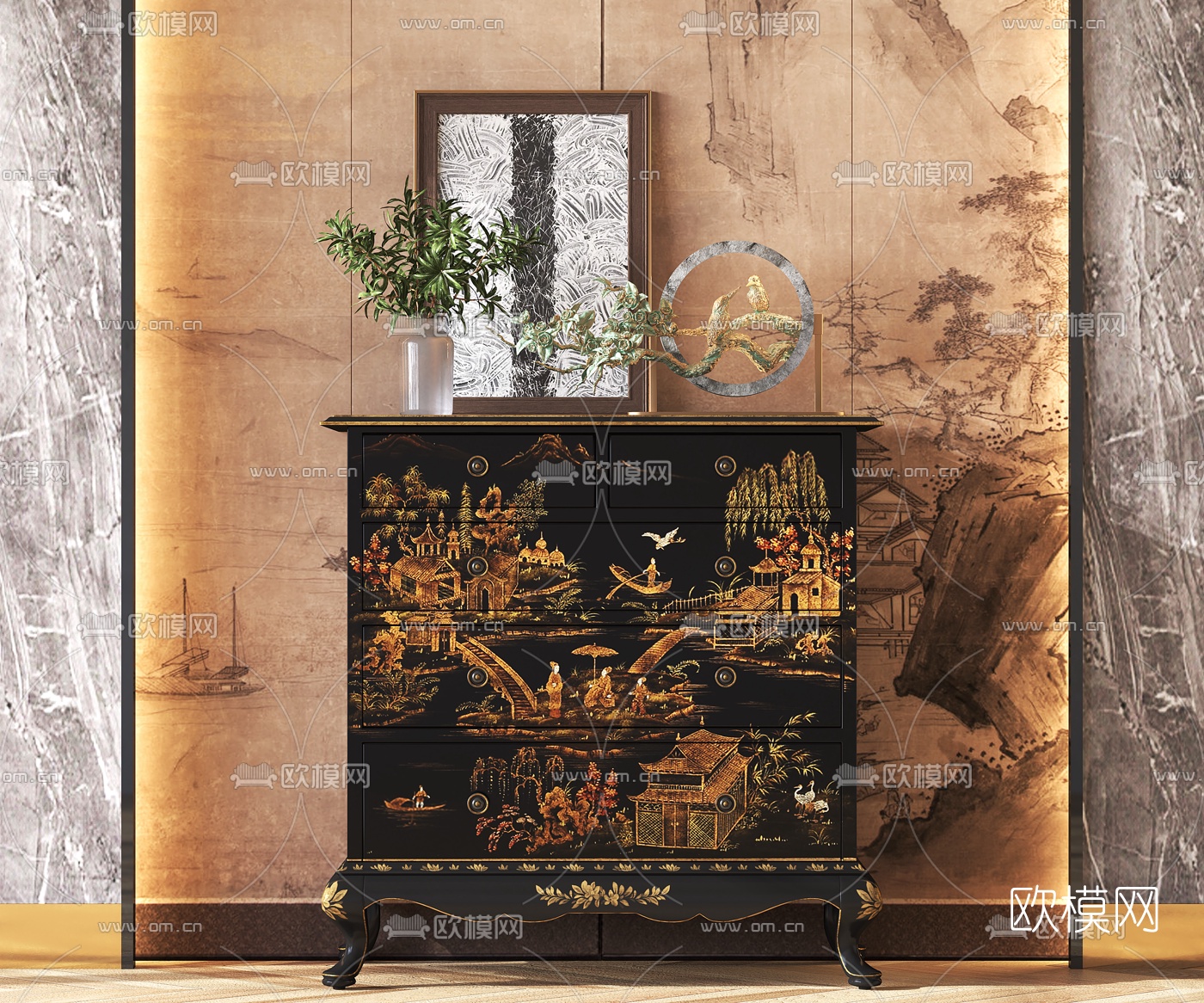 新古典轻奢斗柜3d模型下载（渲染图1）