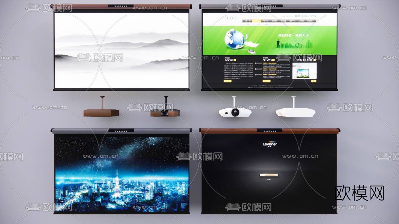 现代投影幕布投影仪su模型下载（渲染图1）