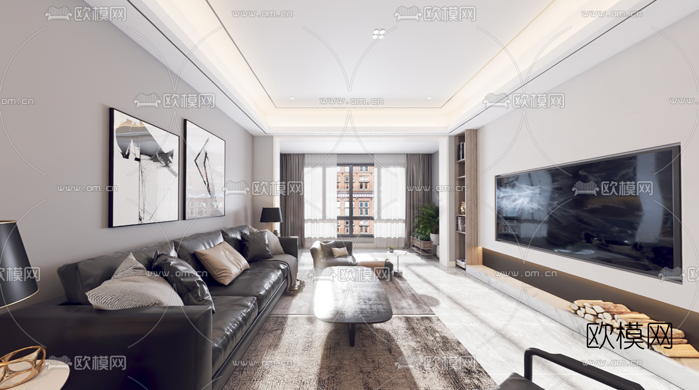 现代客厅餐厅vr全景3d模型