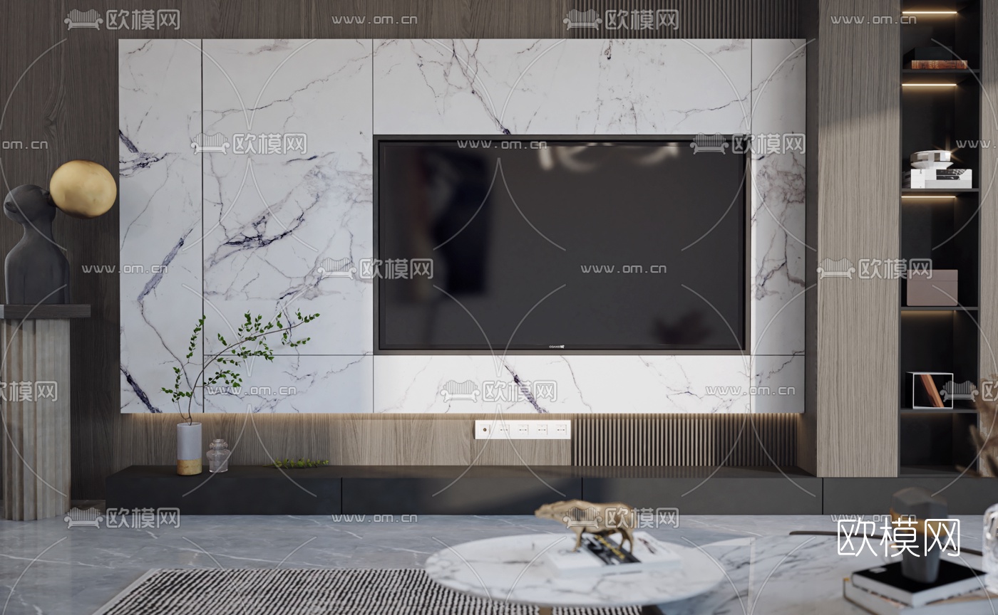 现代简约复式客厅餐厅3d模型