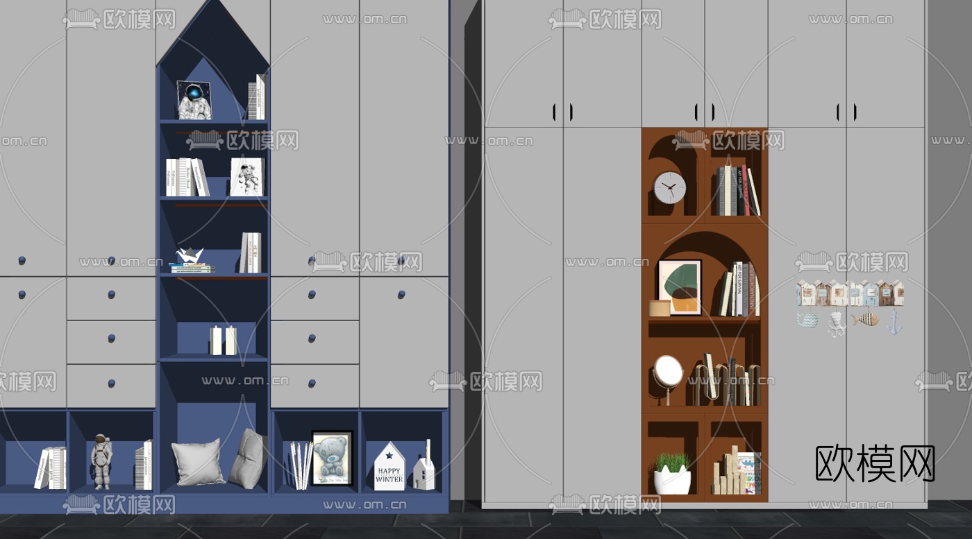 现代儿童衣柜su模型下载（渲染图2）