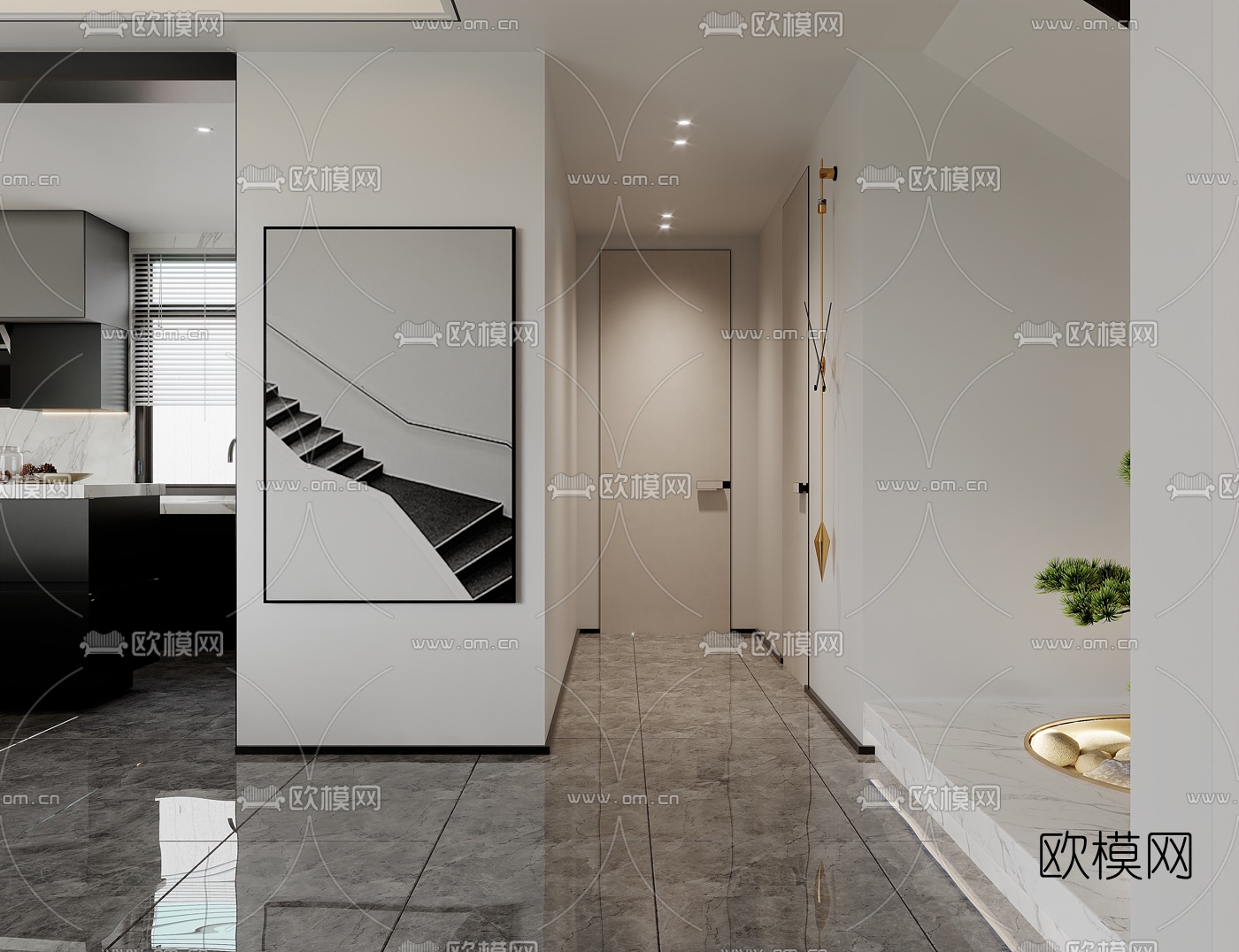 现代复式客厅餐厅厨房3d模型