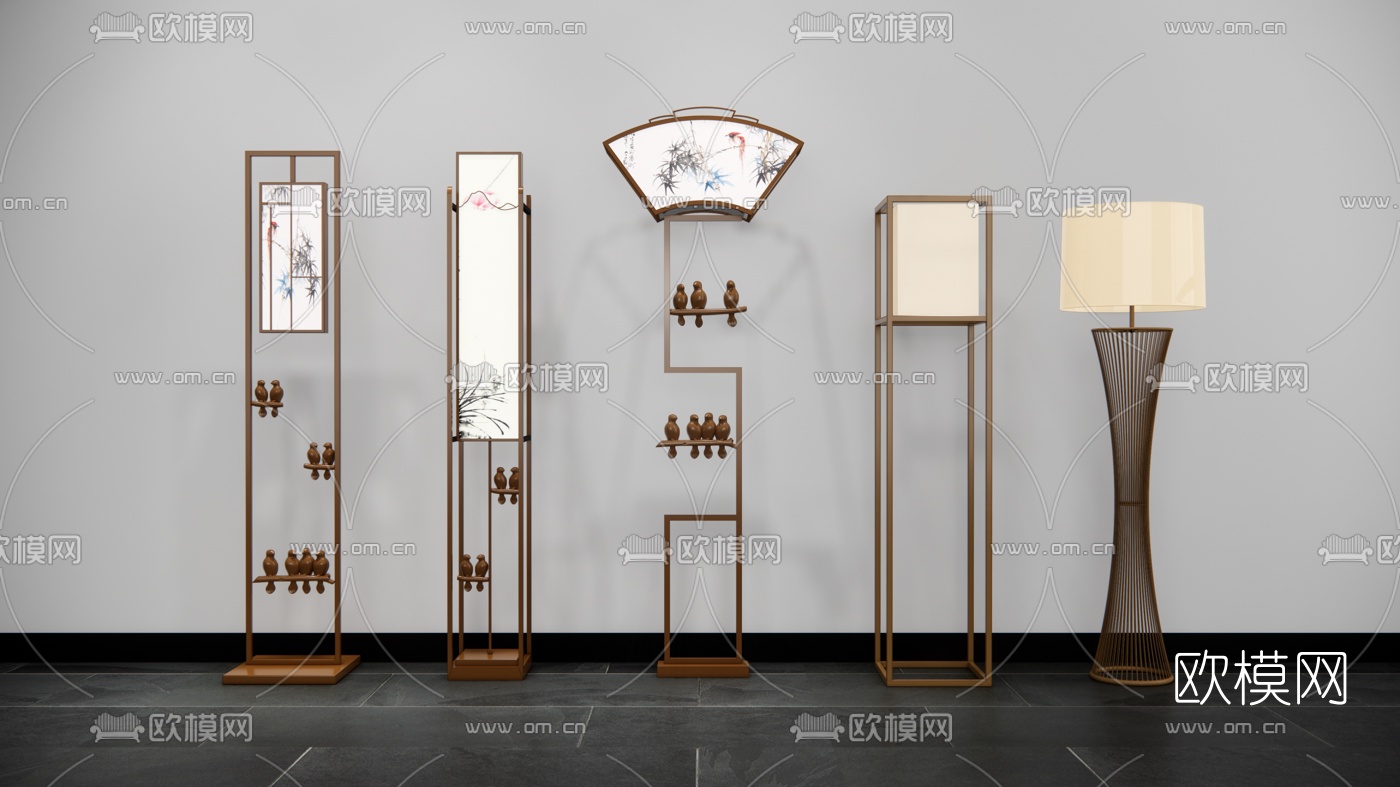 新中式落地灯su模型下载（渲染图1）
