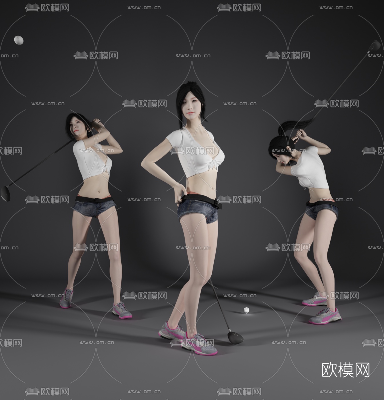 现代高尔夫女性人物3d模型