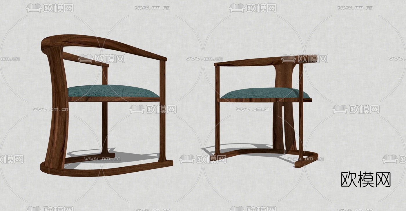 新中式实木休闲圈椅su模型下载（渲染图1）