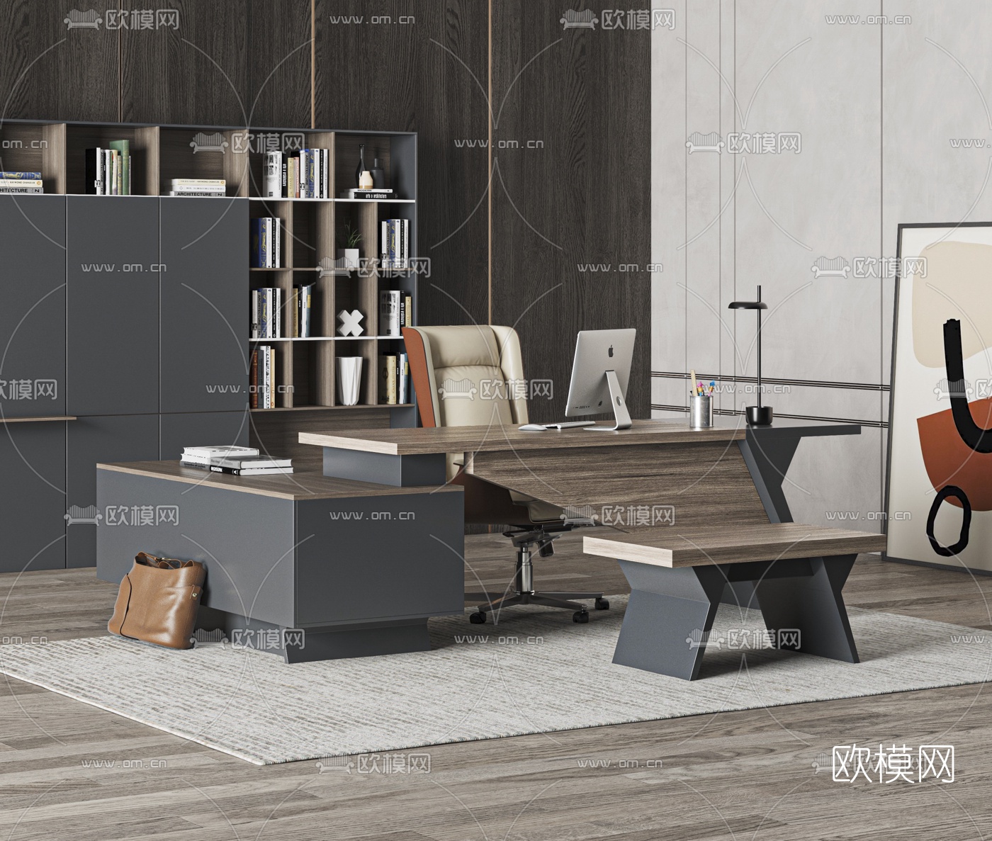 现代文件柜办公桌椅班台桌3d模型