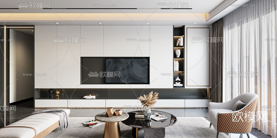 现代客厅餐厅3d模型下载(渲染图4)