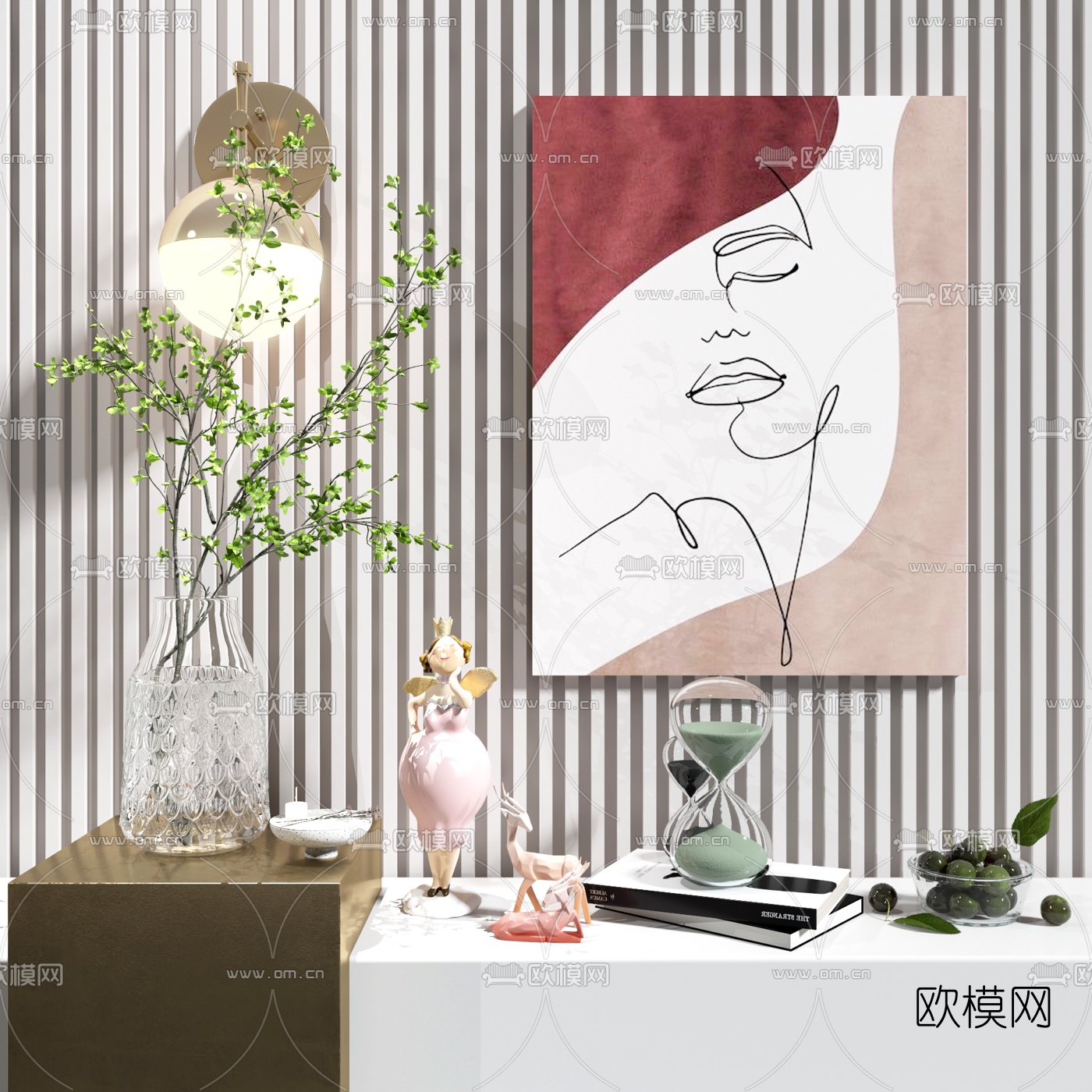 现代绿植花瓶雕塑摆件3d模型