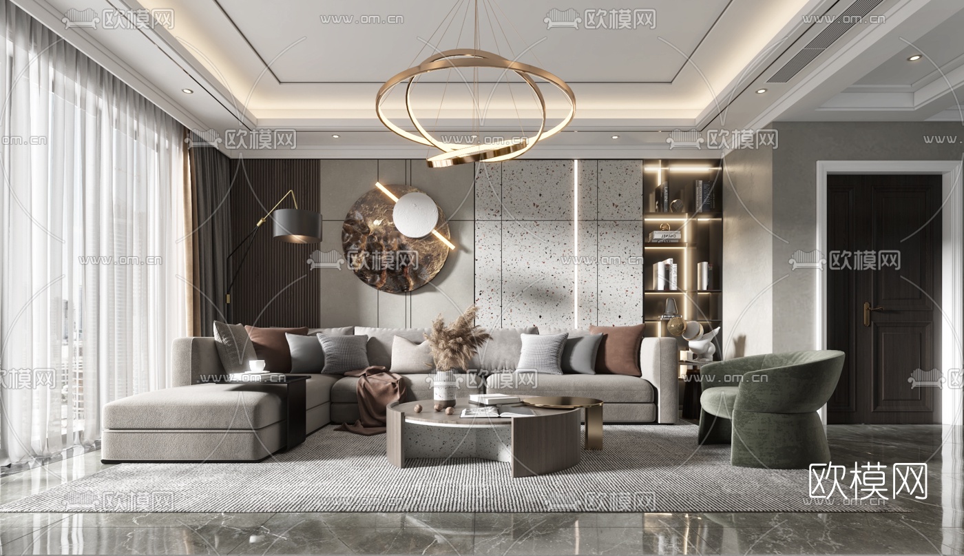 现代轻奢客厅3d模型下载（渲染图1）