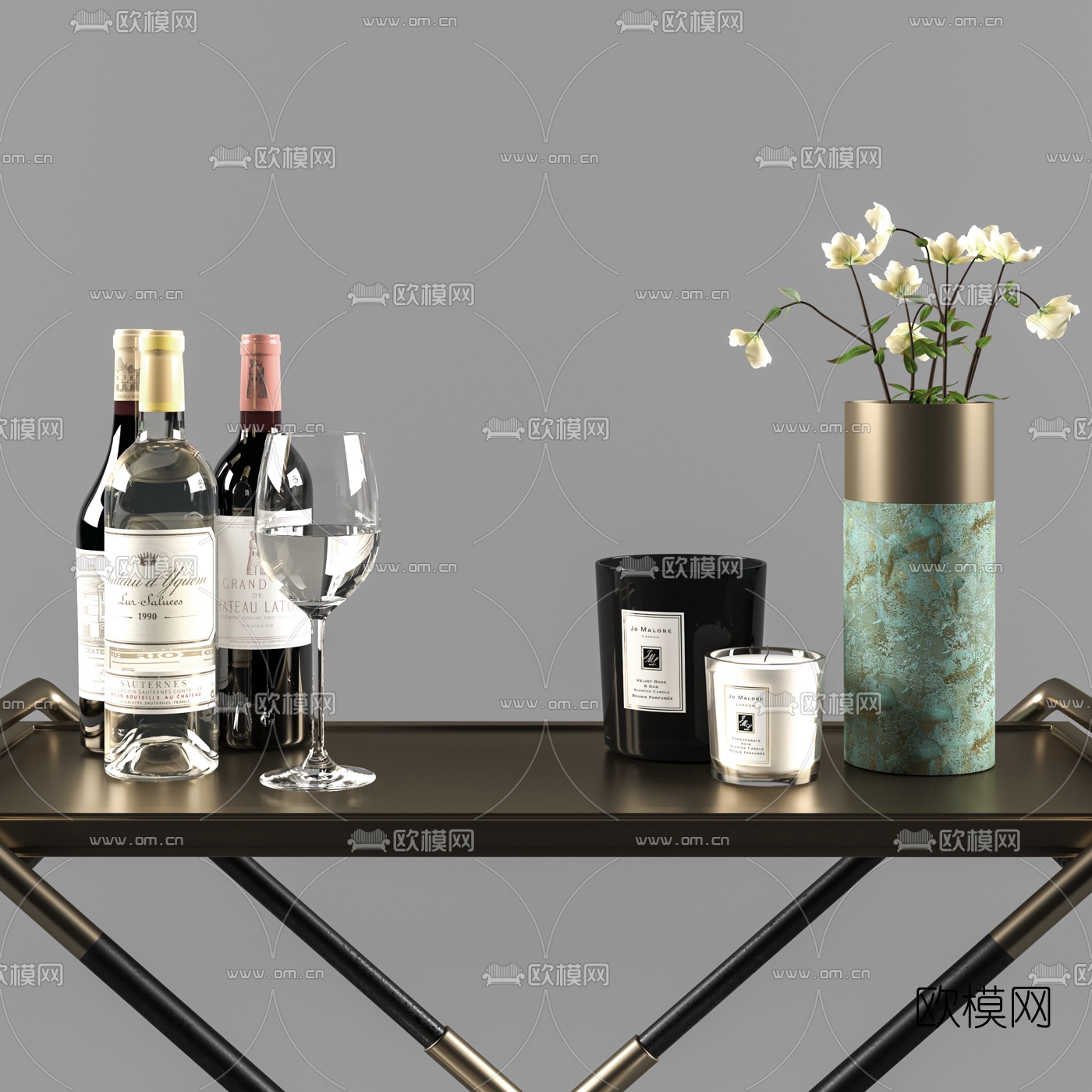 现代酒水推车备餐车3d模型下载（渲染图2）