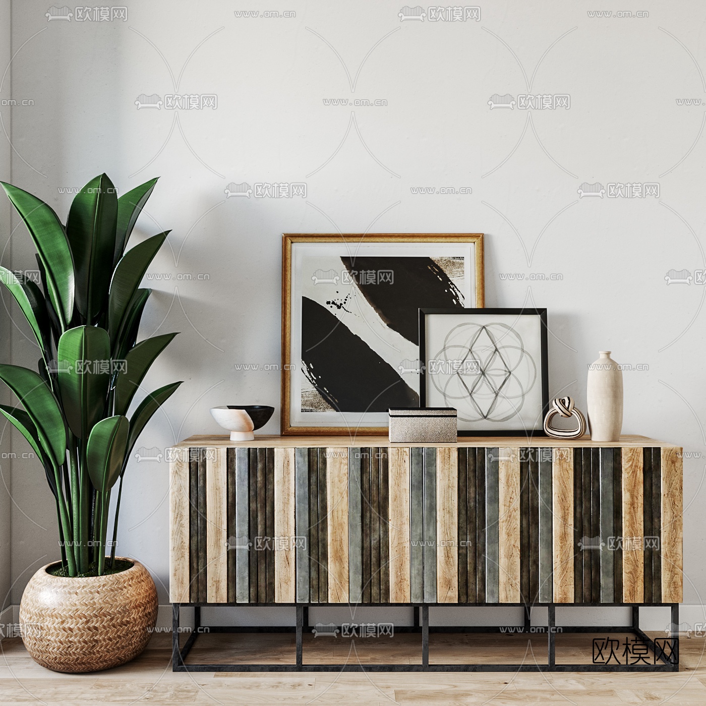 北欧原木边柜3d模型下载