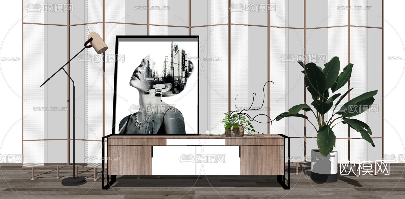 北欧电视柜su模型下载