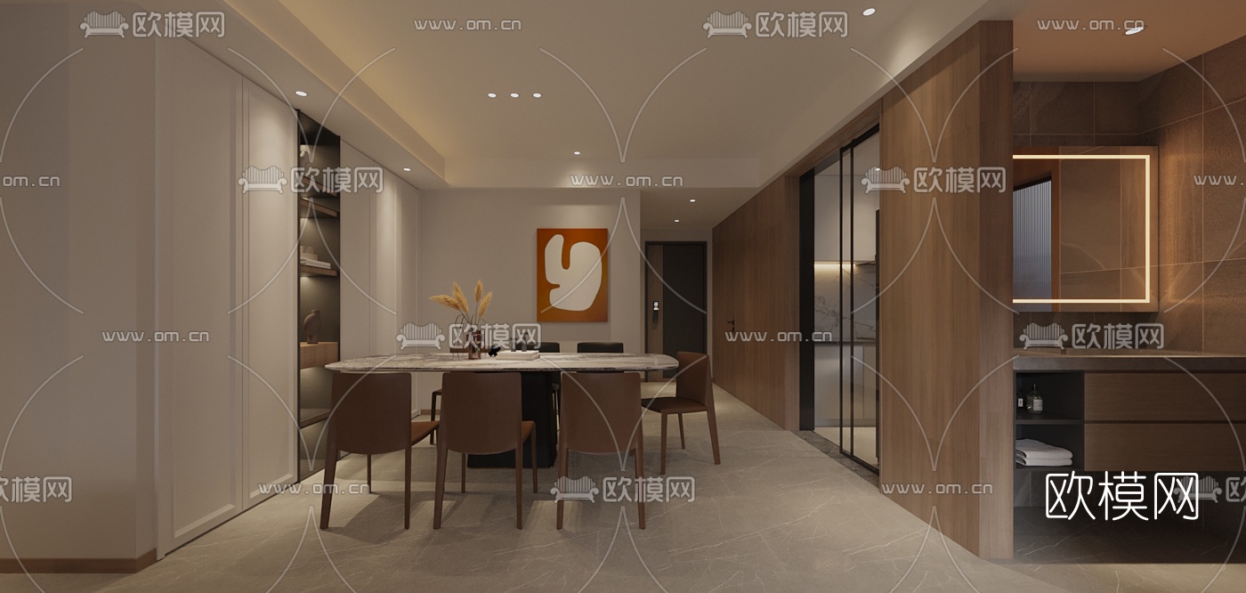 现代客厅餐厅免费3d模型下载（渲染图2）