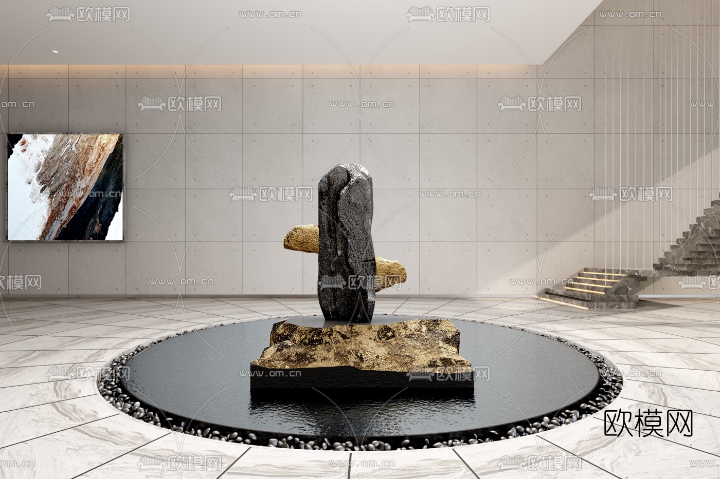 现代抽象雕塑3d模型下载（渲染图1）