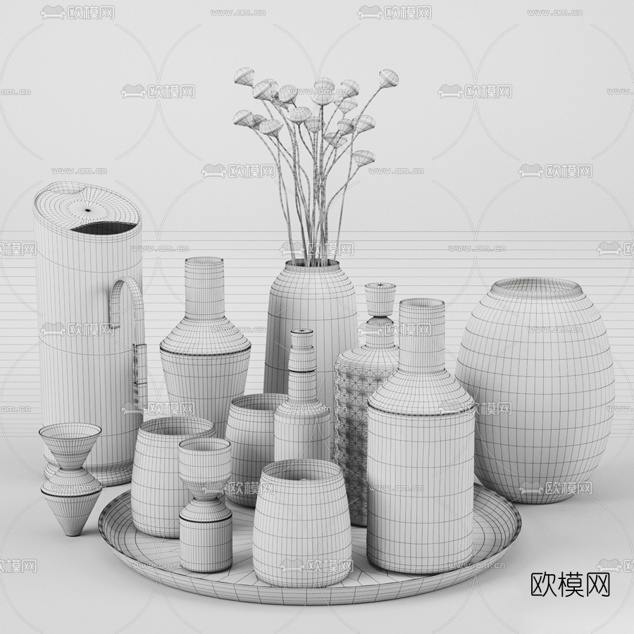 现代金属酒瓶酒杯3d模型