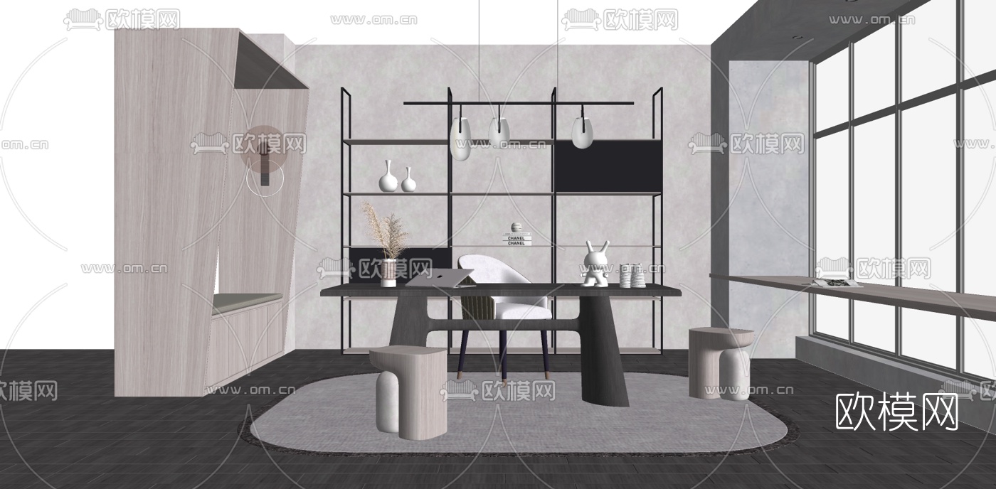 现代书桌椅su模型下载