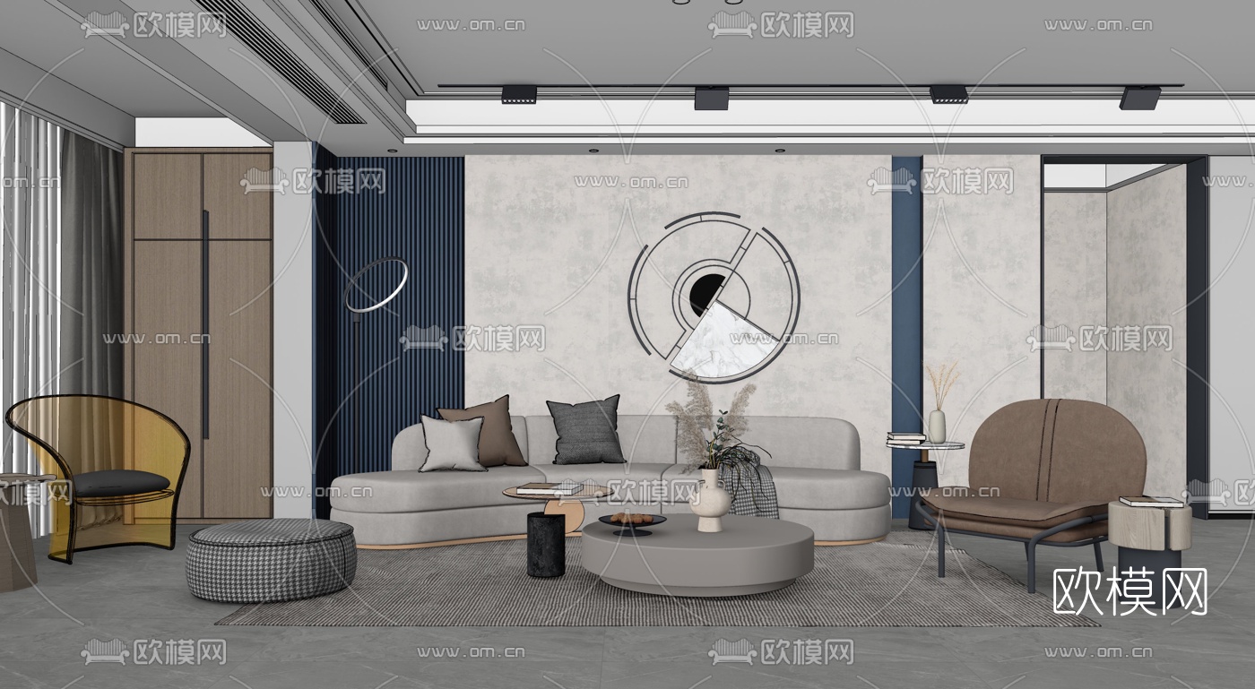 现代布艺组合沙发su模型下载（渲染图2）