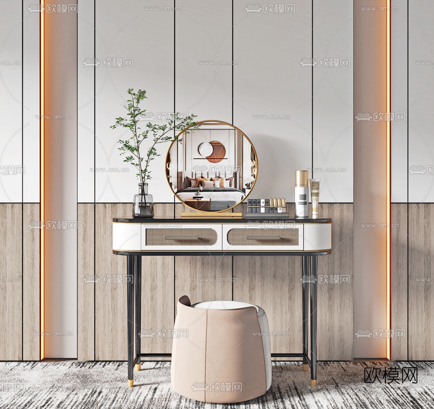 现代轻奢梳妆台su模型下载（渲染图1）