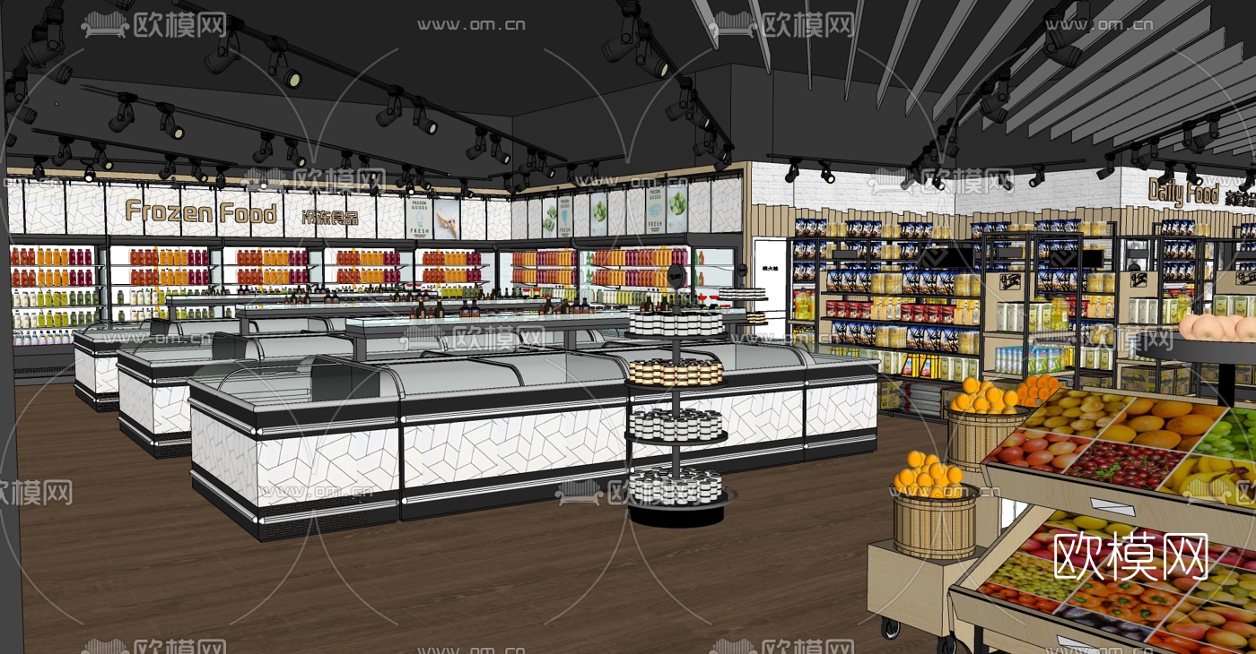现代商场超市货架菜市场su模型下载（渲染图5）