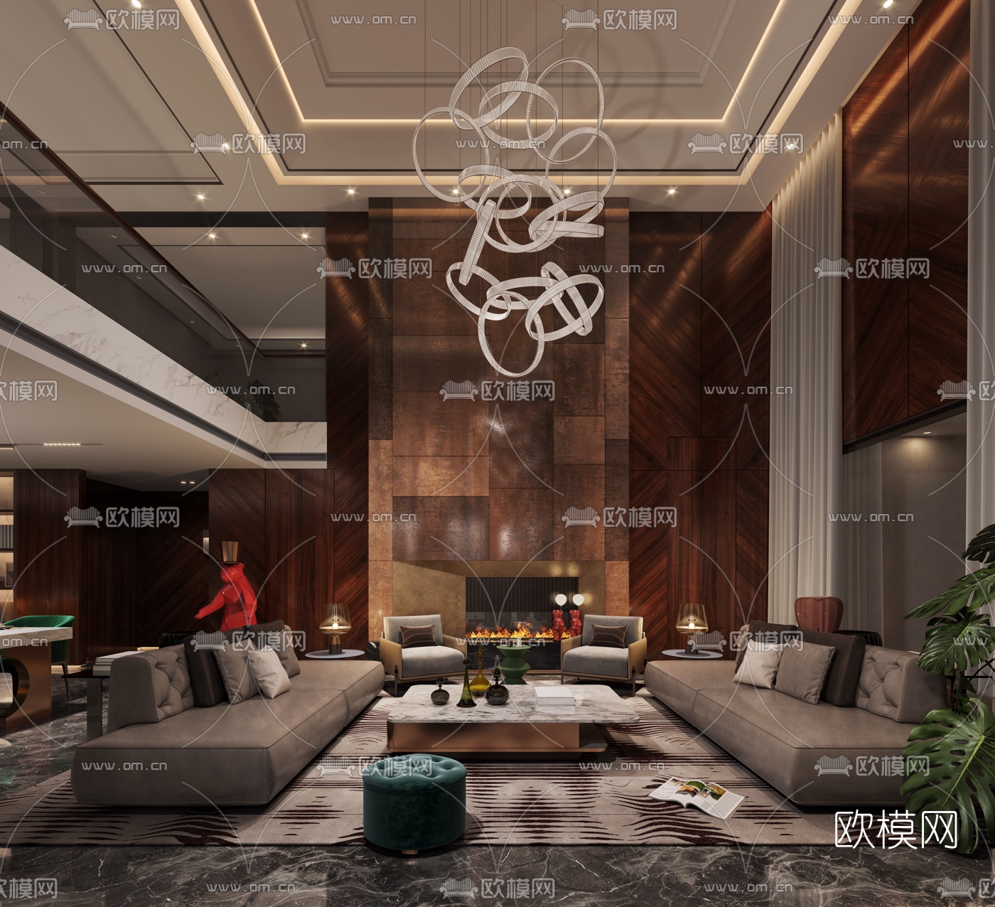 后现代别墅客厅餐厅3d模型