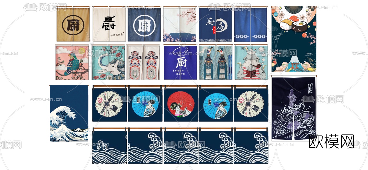 日式料理餐饮店门帘su模型下载