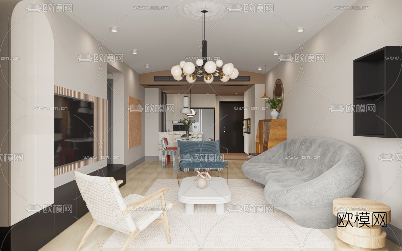 现代公寓客厅餐厅3d模型
