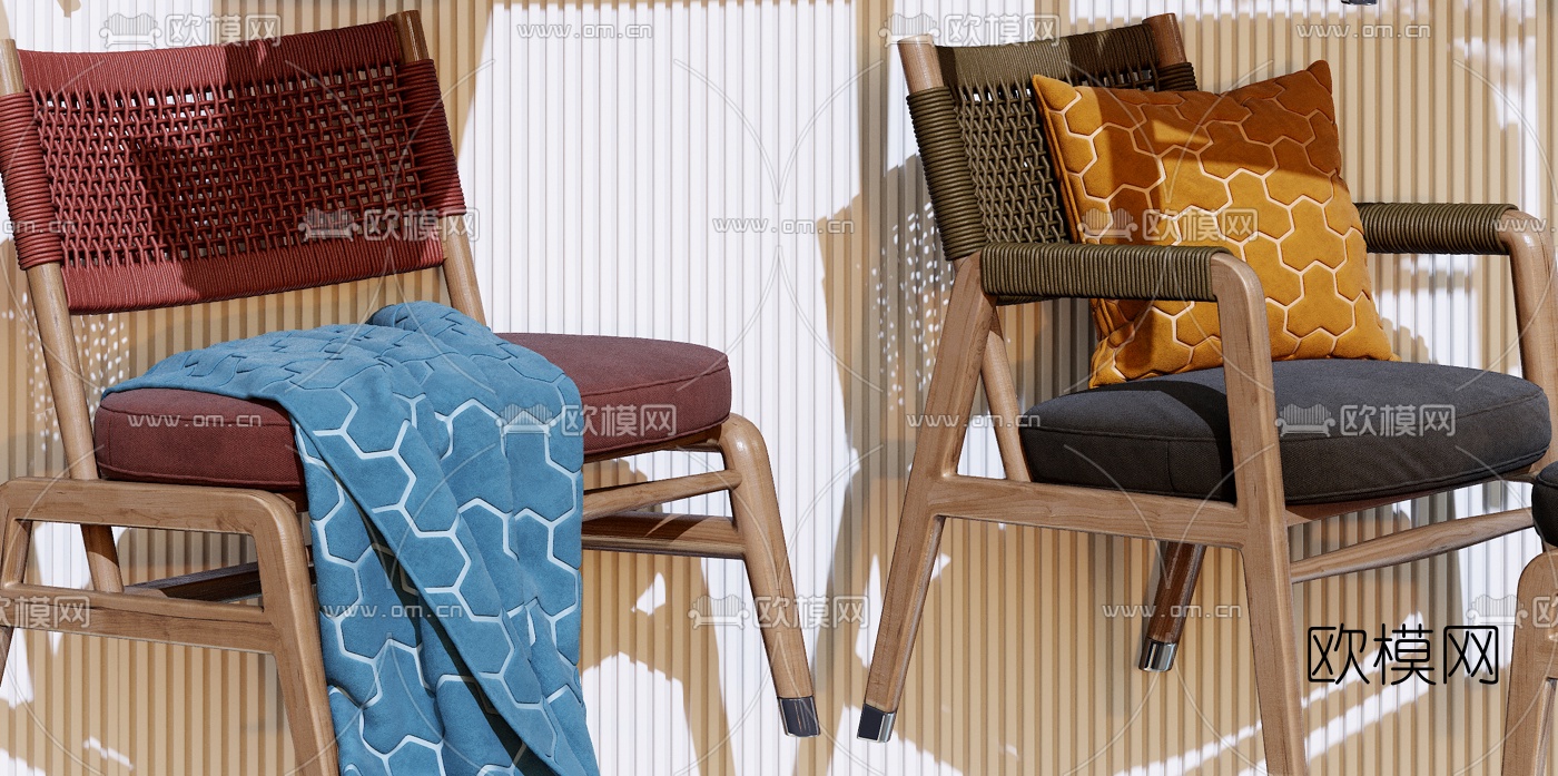 北欧编织户外休闲椅3d模型下载（渲染图4）